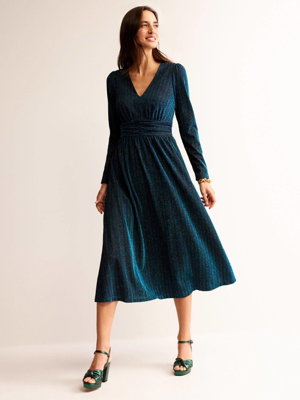 NWT Boden Ruched Sparkle Midi Dress / Size 14